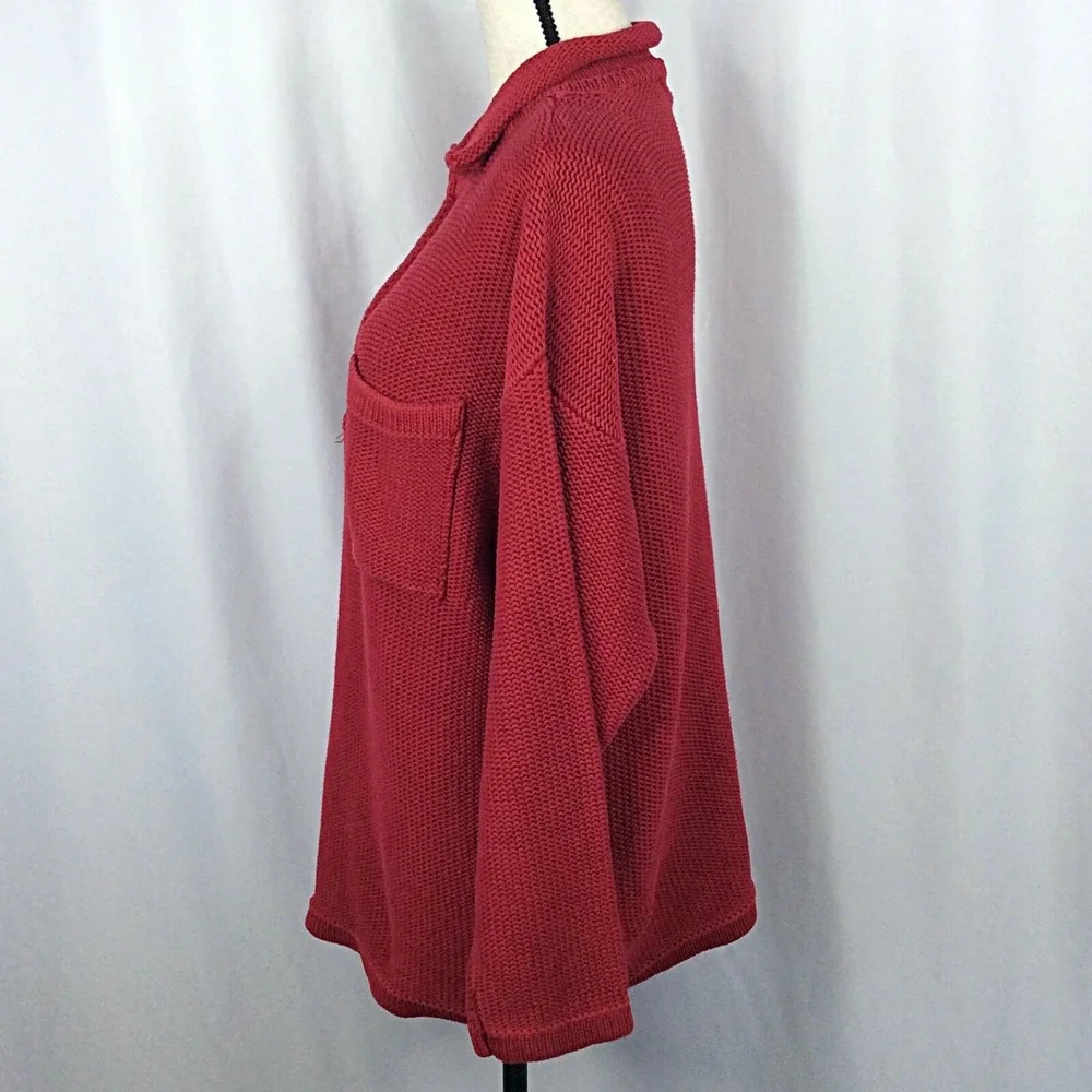 Eddie Bauer‎ Women's 1/4 Zip Pullover Sweater Size Large Red Thick Pocket